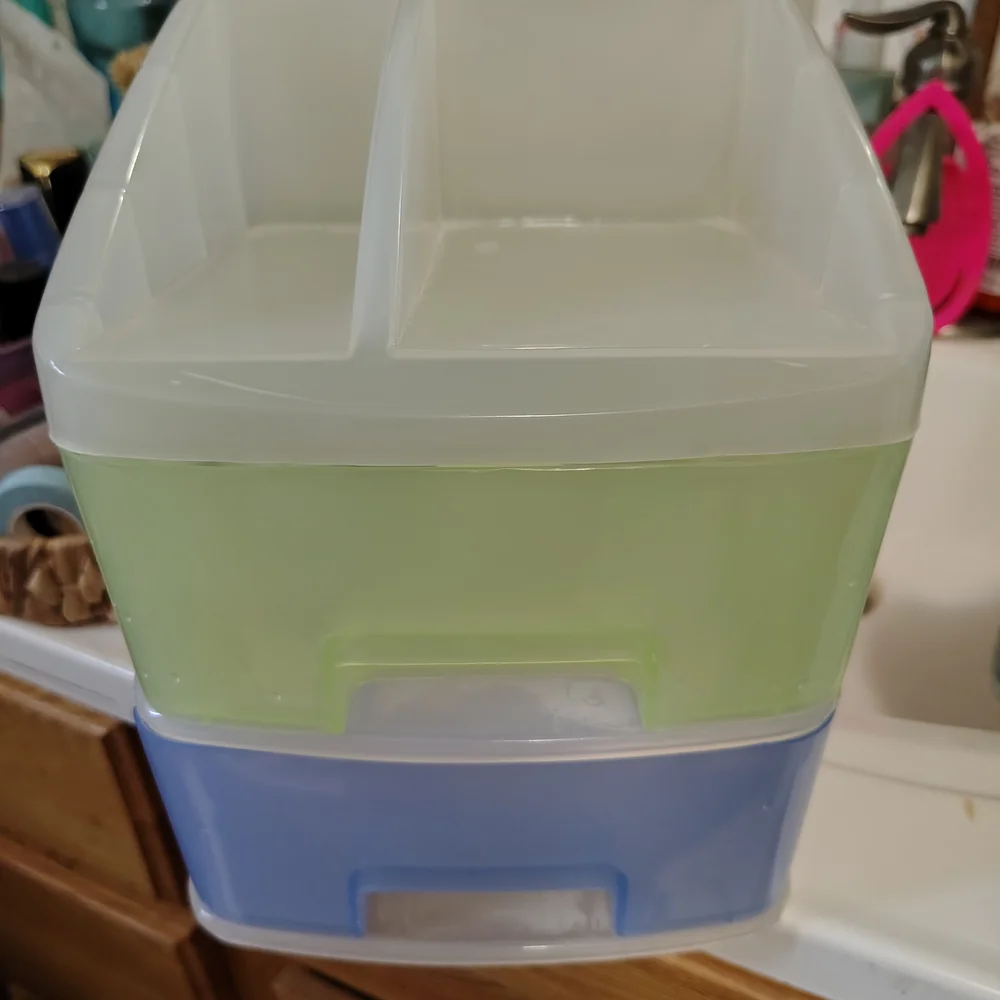 Vintage 90s Two-Tier Green and Blue Storage Organizer/ Beauty/ See Info - Picture 1 of 10
